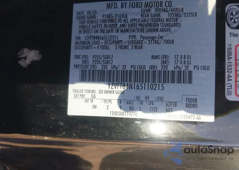 2006 Ford Mustang V6 из США, поврежденный, VIN 1ZVFT84N165110215